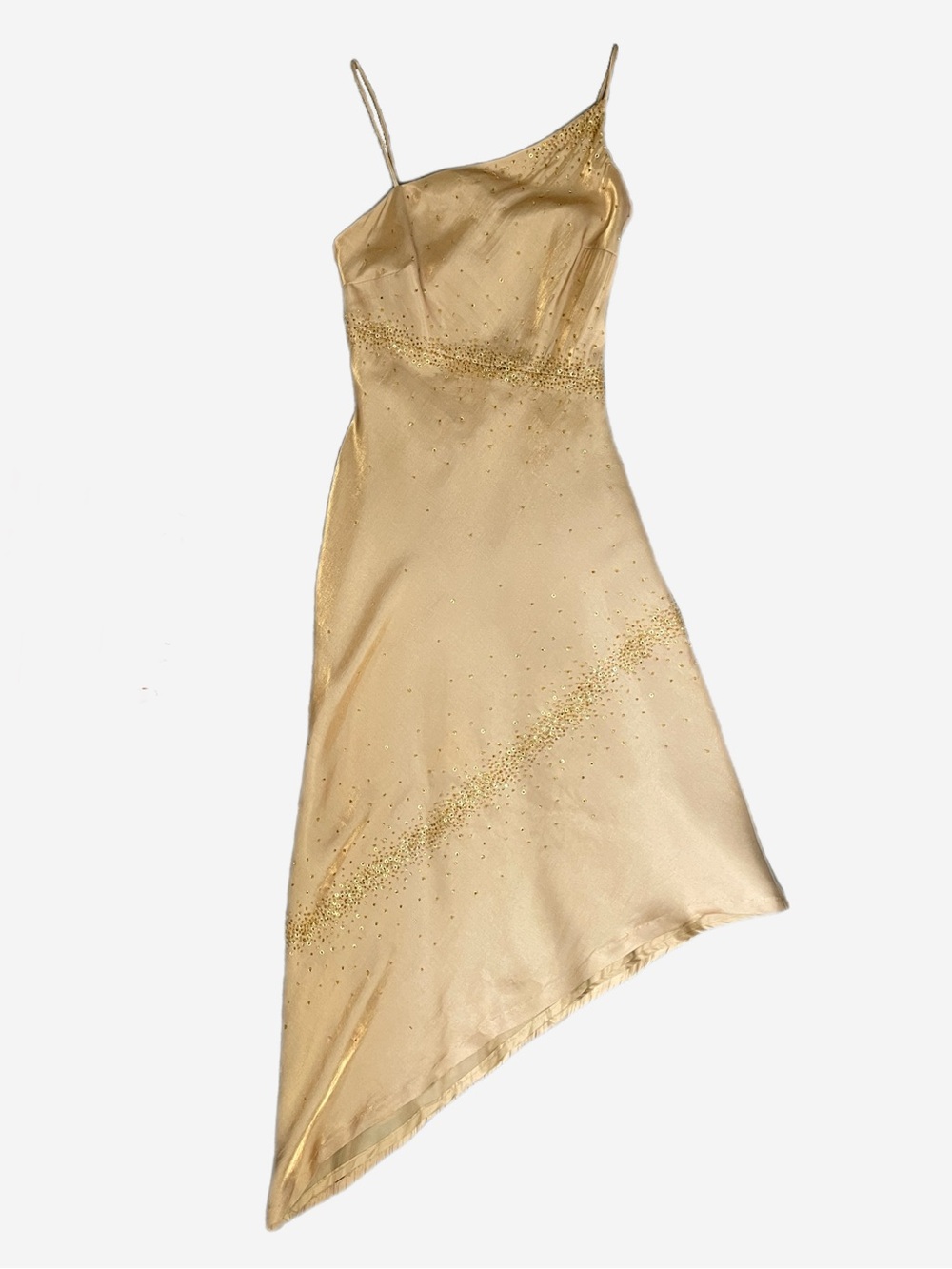 Vintage Y2K Niki Livas Gold sequin beaded open back asymmetric midi dress XS - Picture 9 of 14